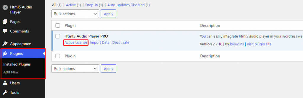 HTML5 Audio Player- Activate Plugin