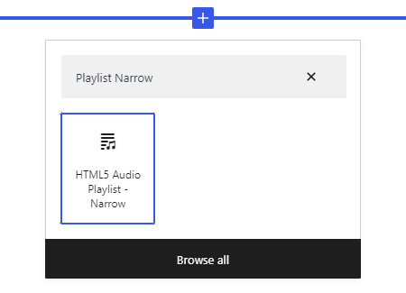 HTML5 Audio Player- Gutenberg Playlist Narrow Add Block
