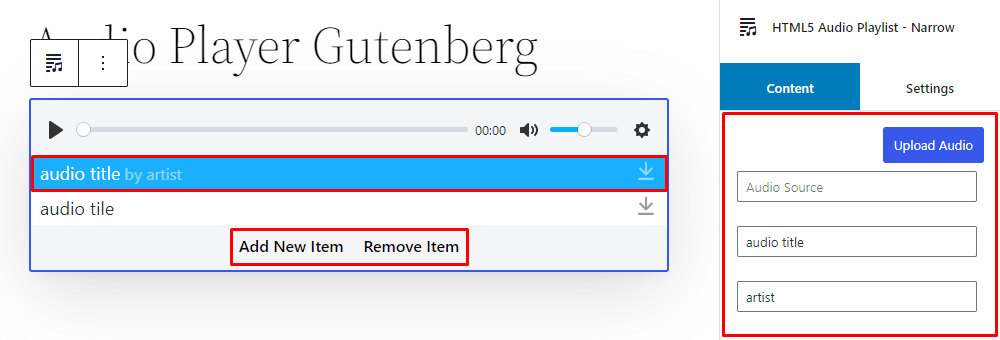 HTML5 Audio Player- Gutenberg Playlist Narrow Content