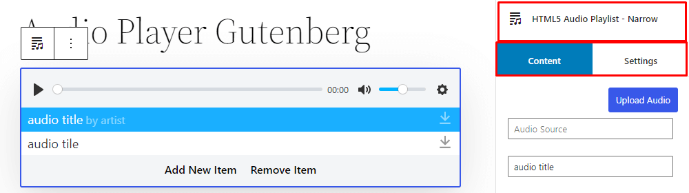HTML5 Audio Player- Gutenberg Playlist Narrow Sidebar