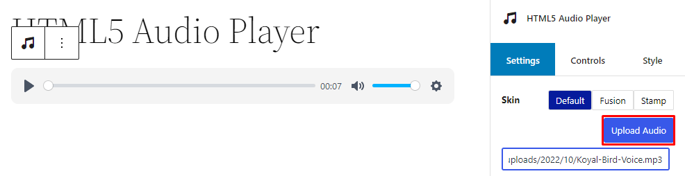 HTML5 Audio Player- Gutenberg Settings