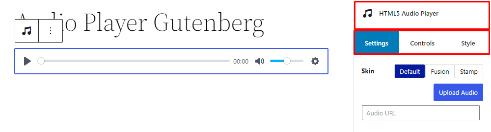 HTML5 Audio Player- Gutenberg Single Sidebar Settings