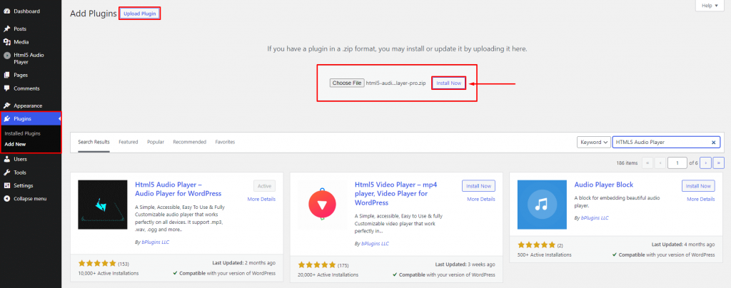 HTML5 Audio Player- Install by Upload