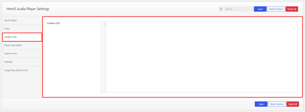 HTML5 Audio Player- Settings Custom CSS