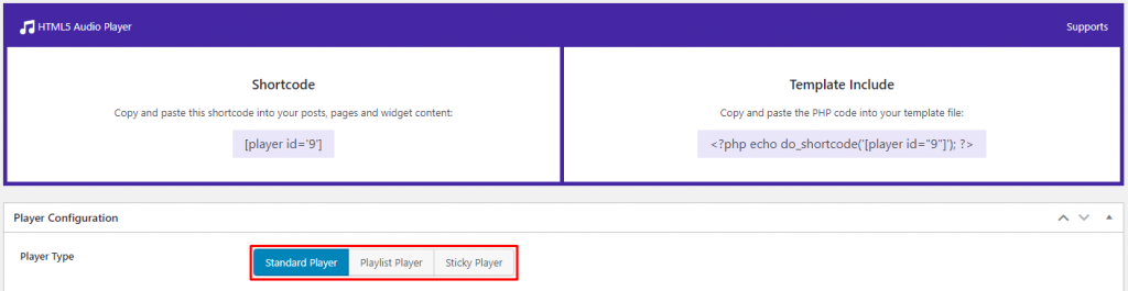 HTML5 Audio Player- ShortCode Configure