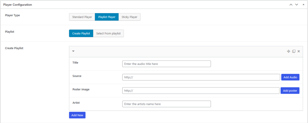 HTML5 Audio Player- ShortCode Playlist Create