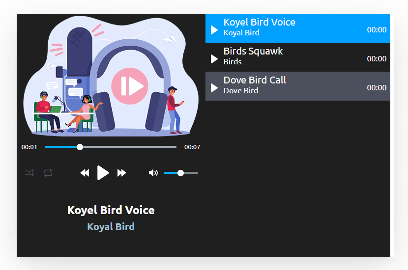 HTML5 Audio Player- ShortCode Playlist Extensive Preview