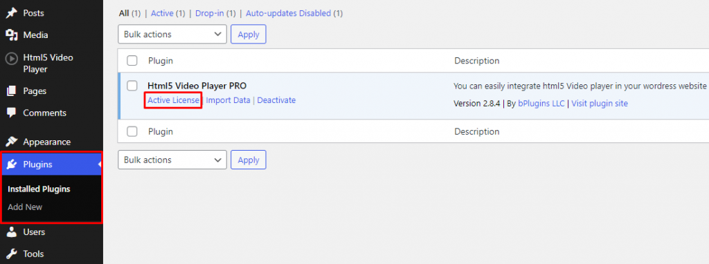 HTML5 Video Player- Activate Plugin