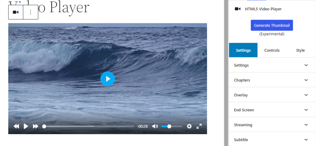 HTML5 Video Player- Gutenberg Config