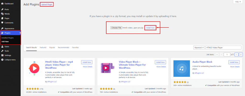 HTML5 Video Player- Install by Upload