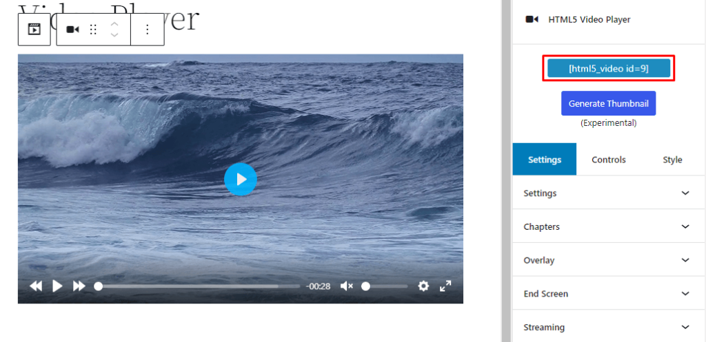 HTML5 Video Player- ShortCode Config