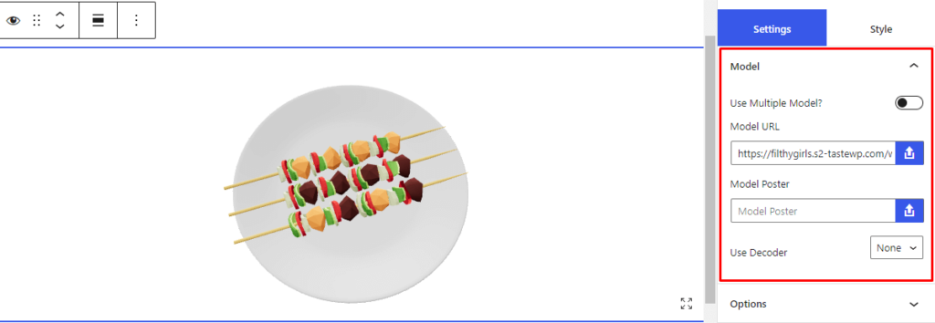3D Viewer- Gutenberg Model Settings