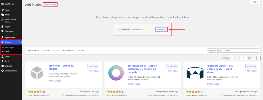 3d Viewer- Install by Upload