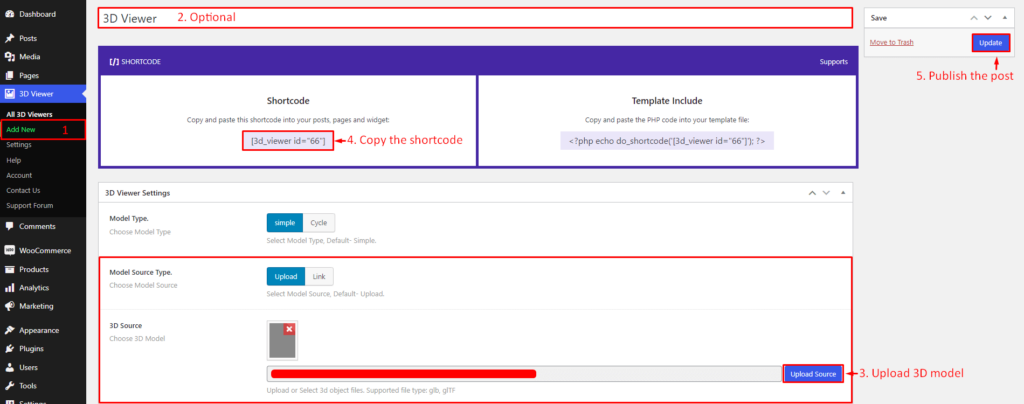 This is the screenshot of 3D Viewer- ShortCode Settings