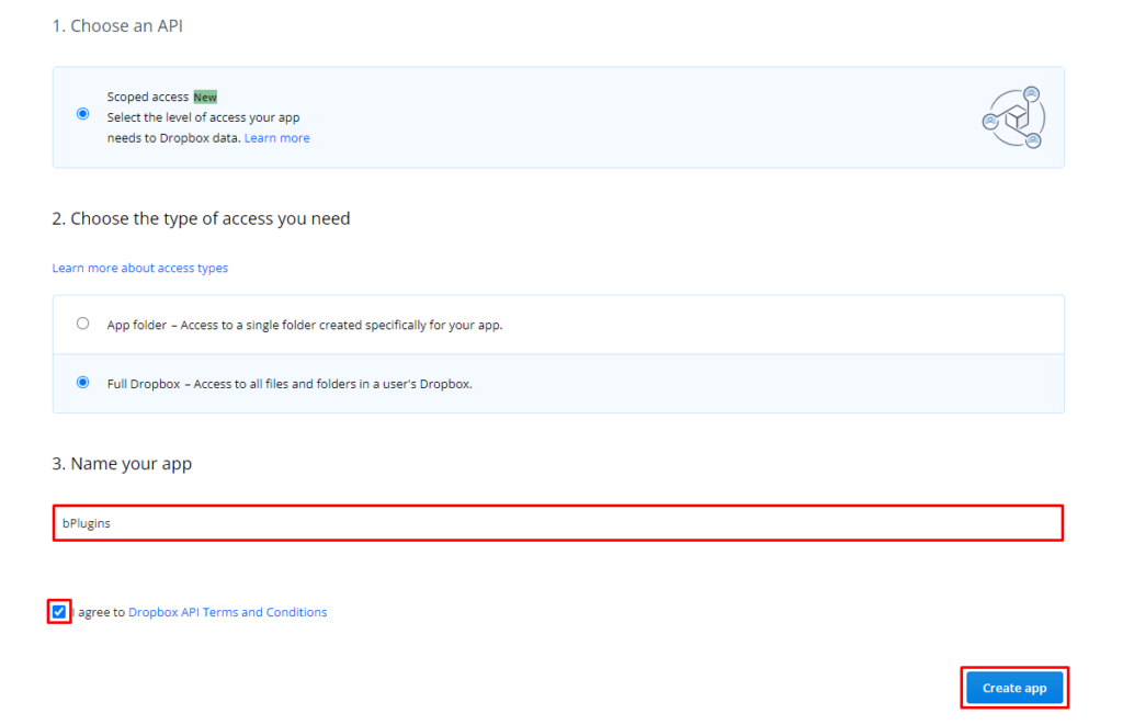 API- Dropbox Create App