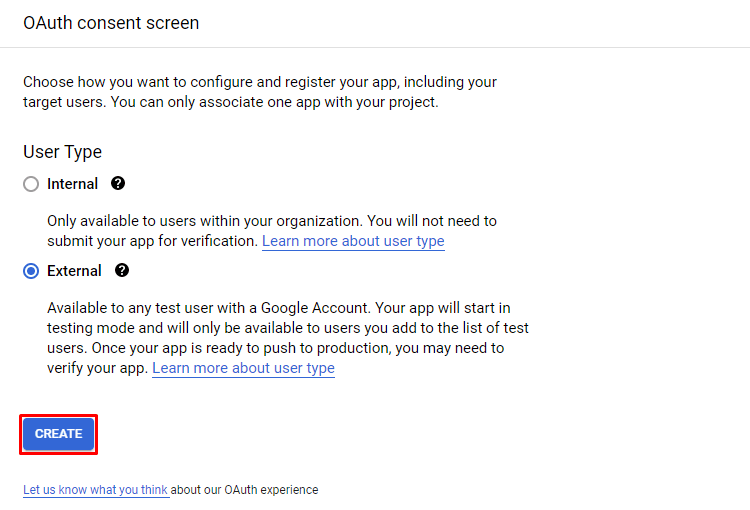 API- Google Create OAuth Consent Screen