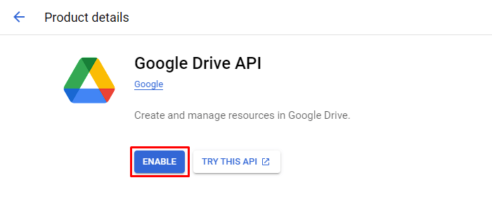 API- Google Enable Google Drive API