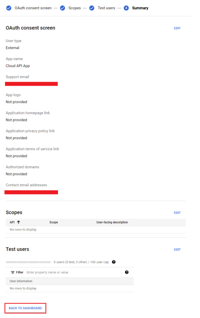 API- Google OAuth Consent Screen Summary