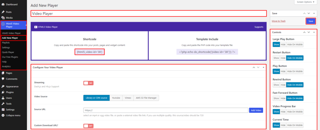 HTML5 Video Player- Classic ShortCode