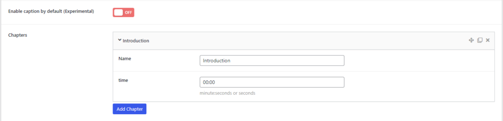HTML5 Video Player- Classic ShortCode Configure Caption & Chapters