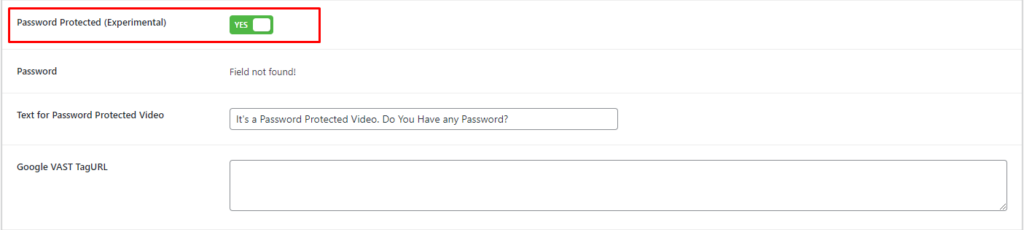 HTML5 Video Player- Classic ShortCode Configure Password Protected