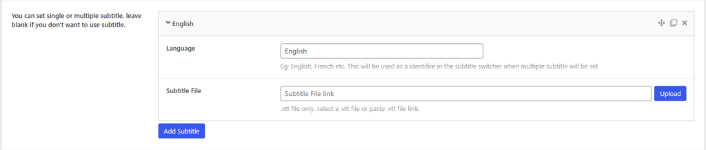 HTML5 Video Player- Classic ShortCode Configure Subtitle