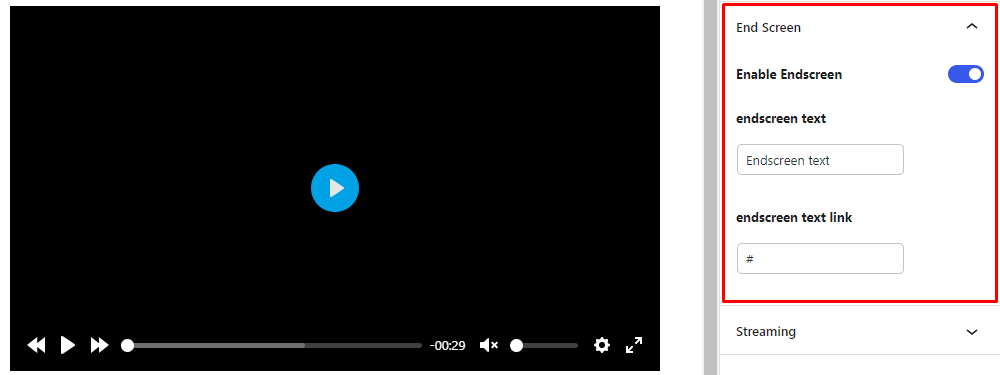 HTML5 Video Player- Gutenberg ShortCode End Screen
