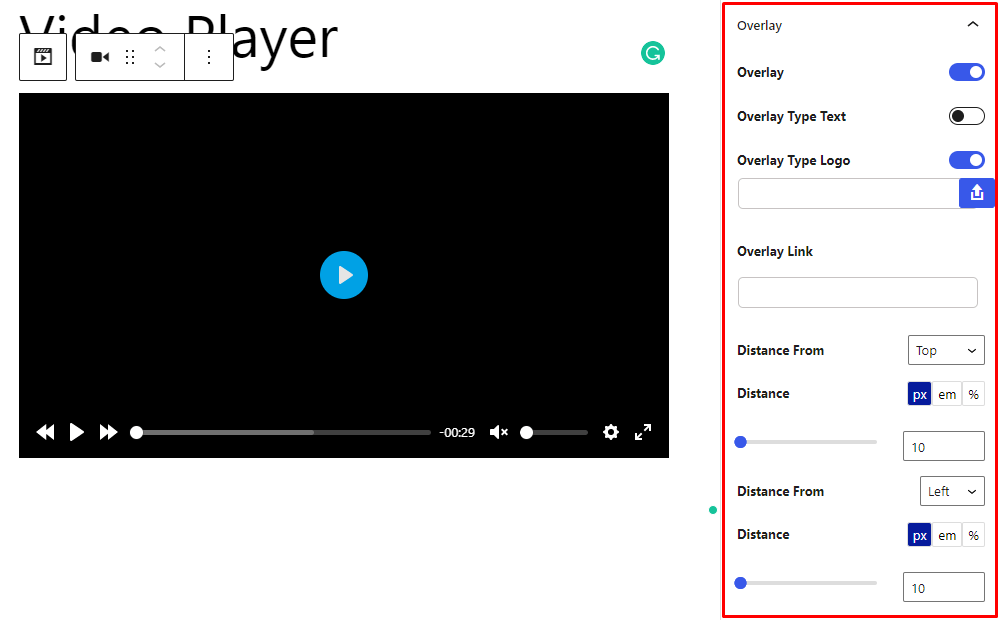 HTML5 Video Player- Gutenberg ShortCode Overlay