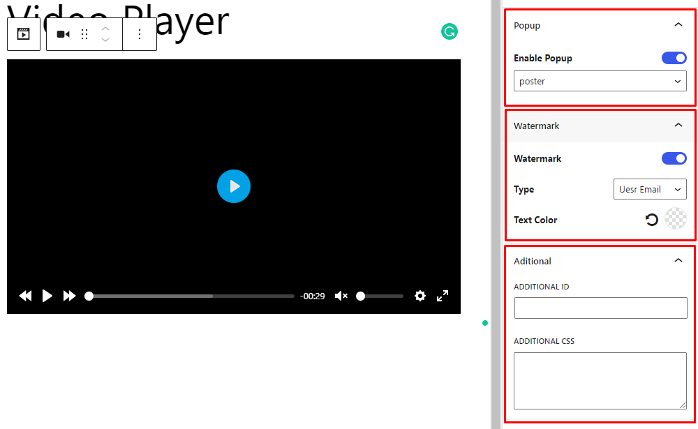 HTML5 Video Player- Gutenberg ShortCode Popup, Watermark & Additional