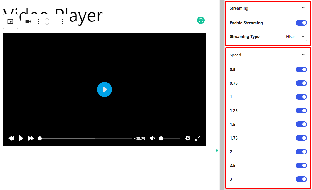 HTML5 Video Player- Gutenberg ShortCode Streaming & Speed