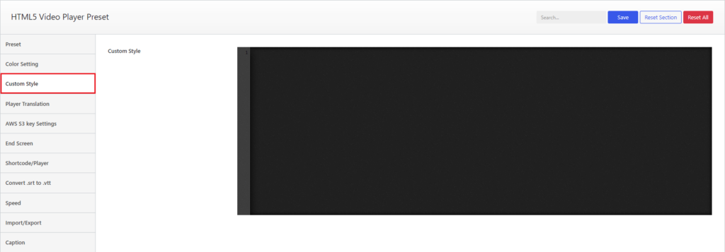 HTML5 Video Player- Custom Style Settings