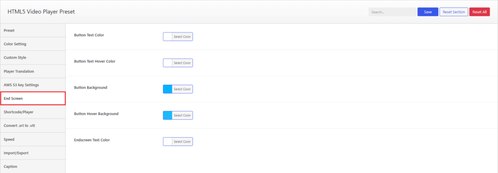 HTML5 Video Player- End Screen Settings