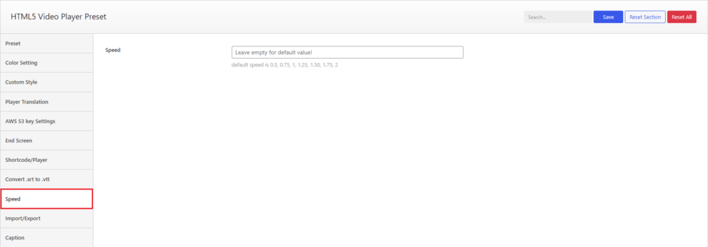 HTML5 Video Player- Speed Settings