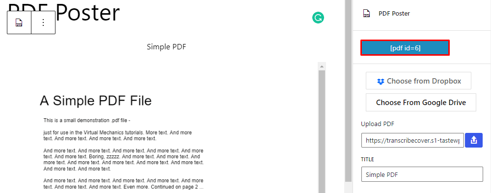 PDF Poster - Gutenberg Copy ShortCode