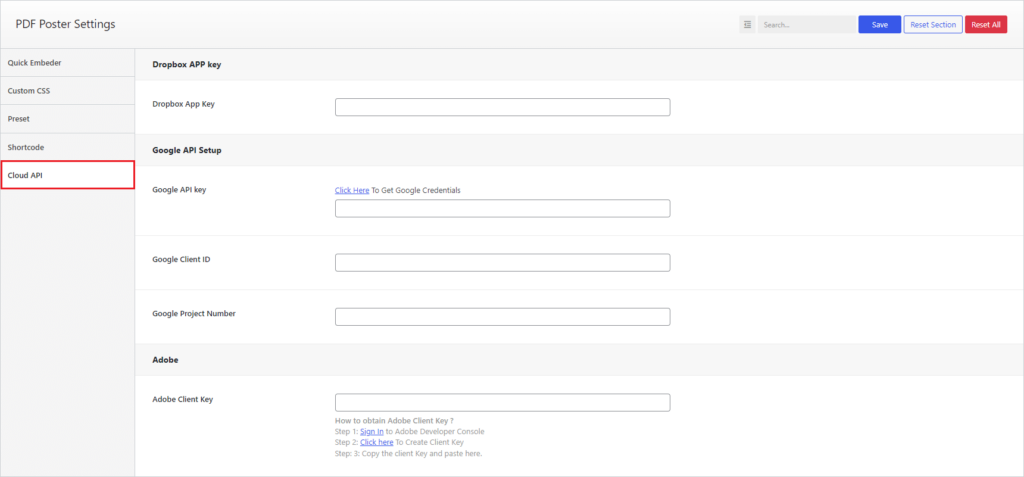 PDF Poster Cloud API Settings