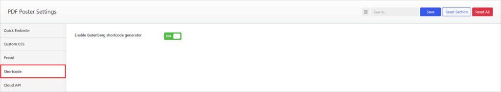 PDF Poster Shortcode Settings