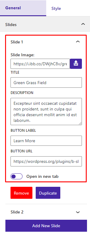 B Slider- Input Content