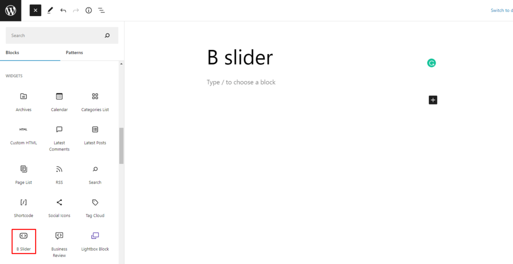 B Slider- Widgets Add Block