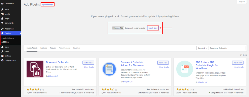 Document Embedder- Install by Upload