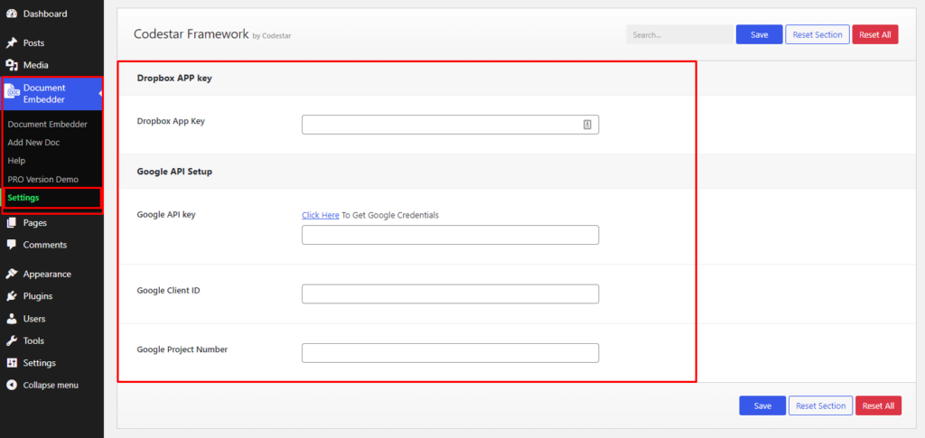 Document Embedder- Settings