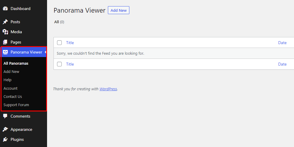 Panorama- Admin Menu