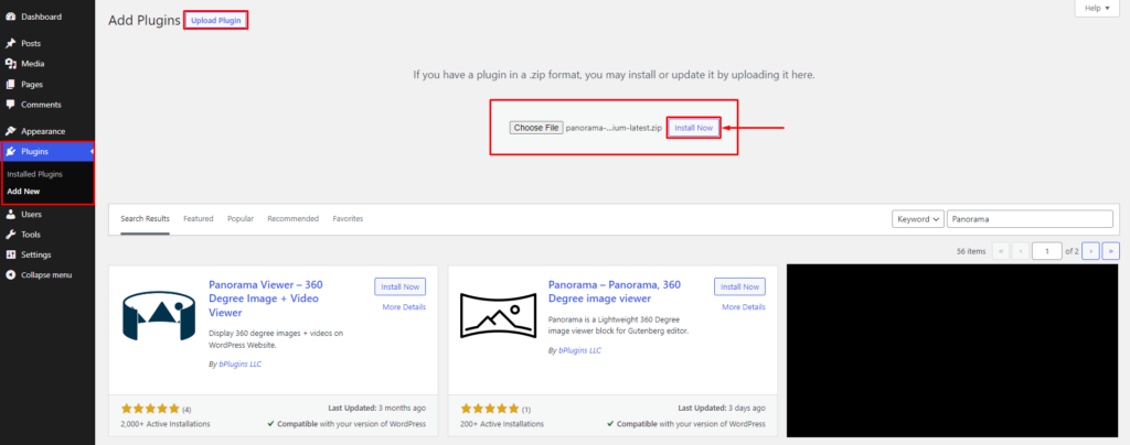 Panorama- Install by Upload