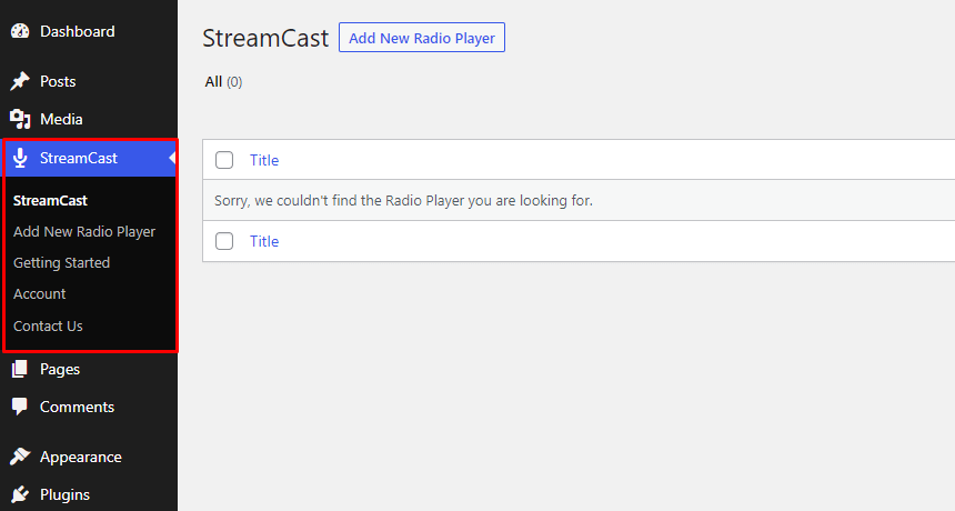 StreamCast- Admin Menu