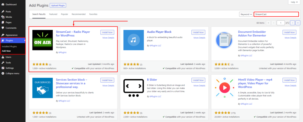 StreamCast- Install by Search