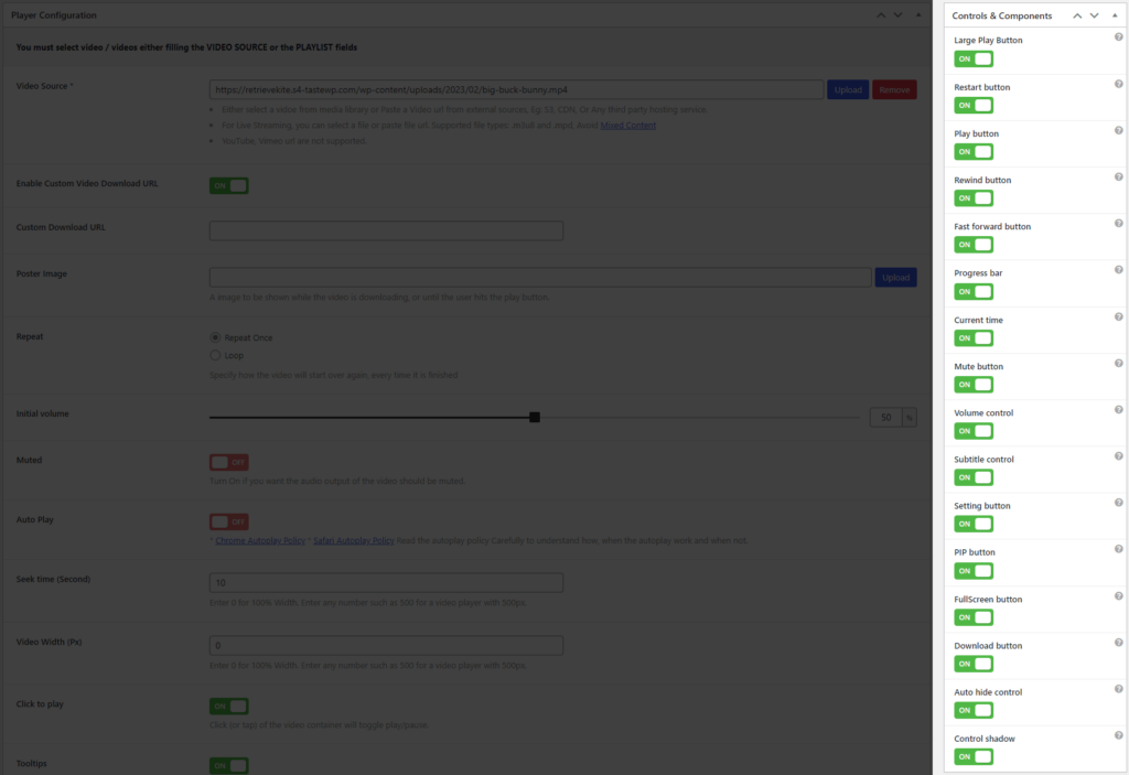 Super Video Player- Configure Controls & Components