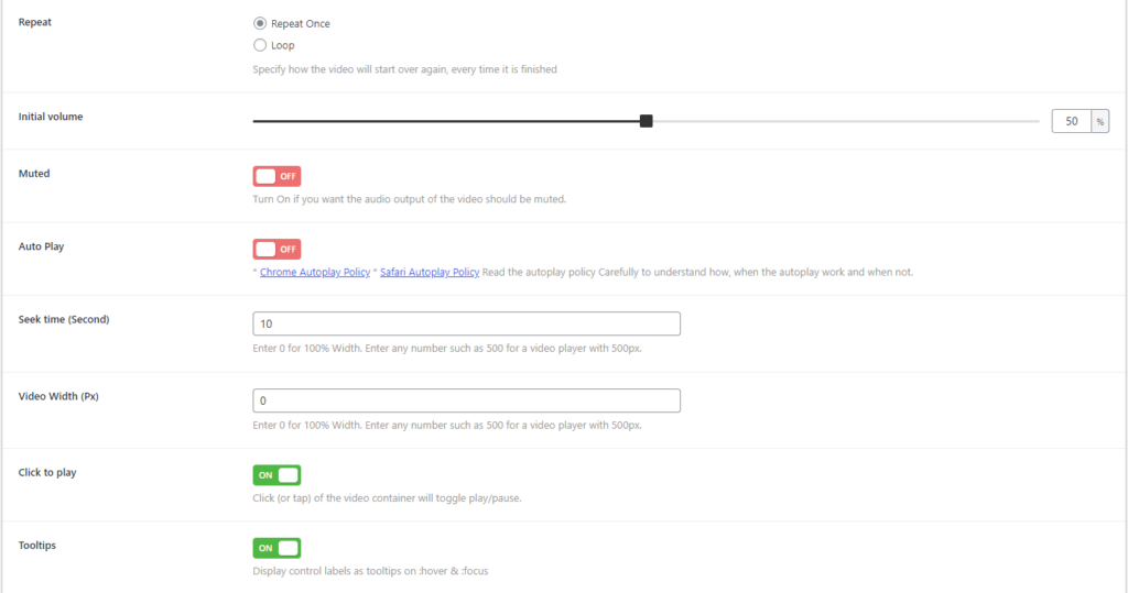 Super Video Player- Configure Options_how to make a video play automatically in WordPress