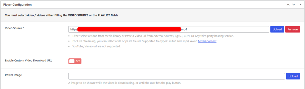 Super Video Player- Configure Source_how to make a video play automatically in WordPress