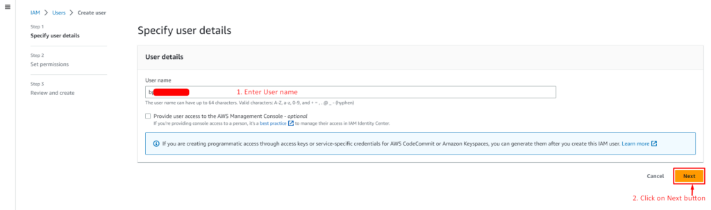 API- AWS Create User Enter Name