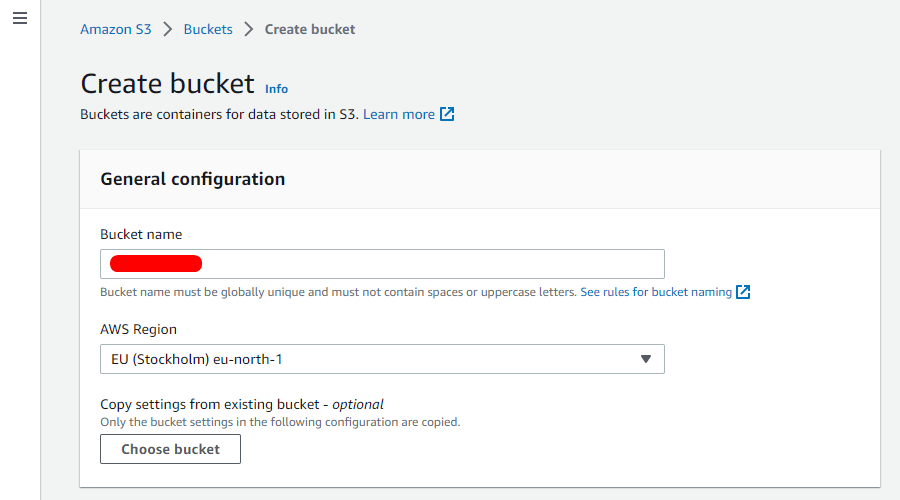 API- AWS Enter Bucket Name
