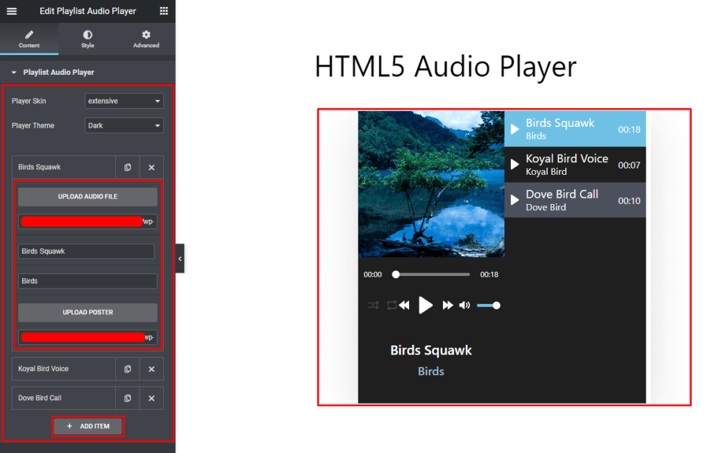 HTML5 Audio Player- Elementor Playlist Player Settings